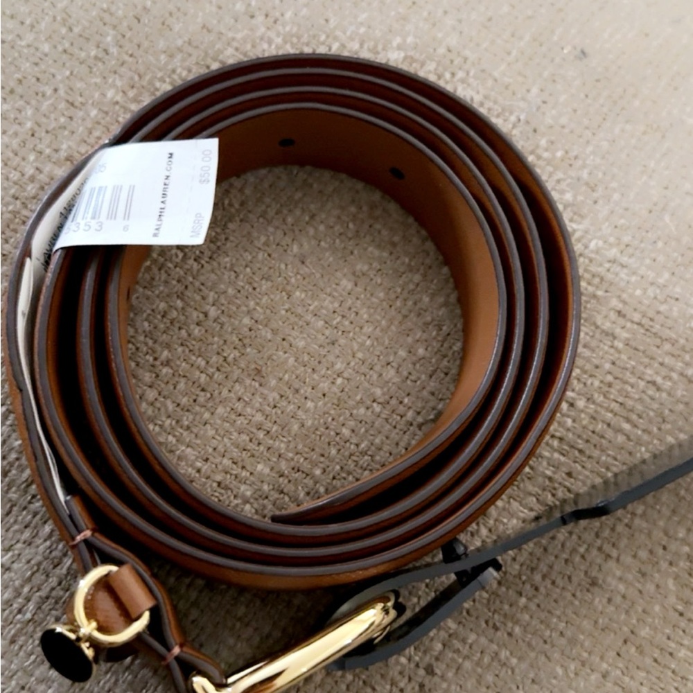 Brown Leather Belt with Gold Buckle